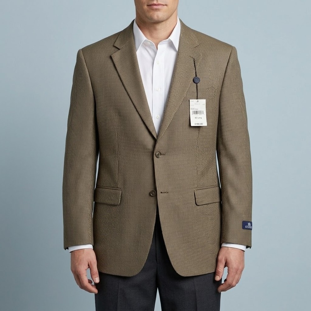 Stafford Suit Jacket Mens 42 L Brown Neat Wool Blend NWT
